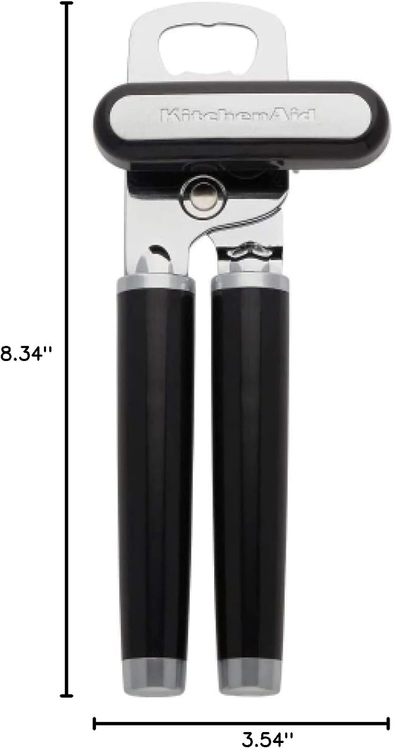 KitchenAid Classic Multifunction Can Opener and Bottle Opener Easy to Use, Razor Sharp Stainless Steel Cutting Wheel, Soft Ergonomic Handles, Black