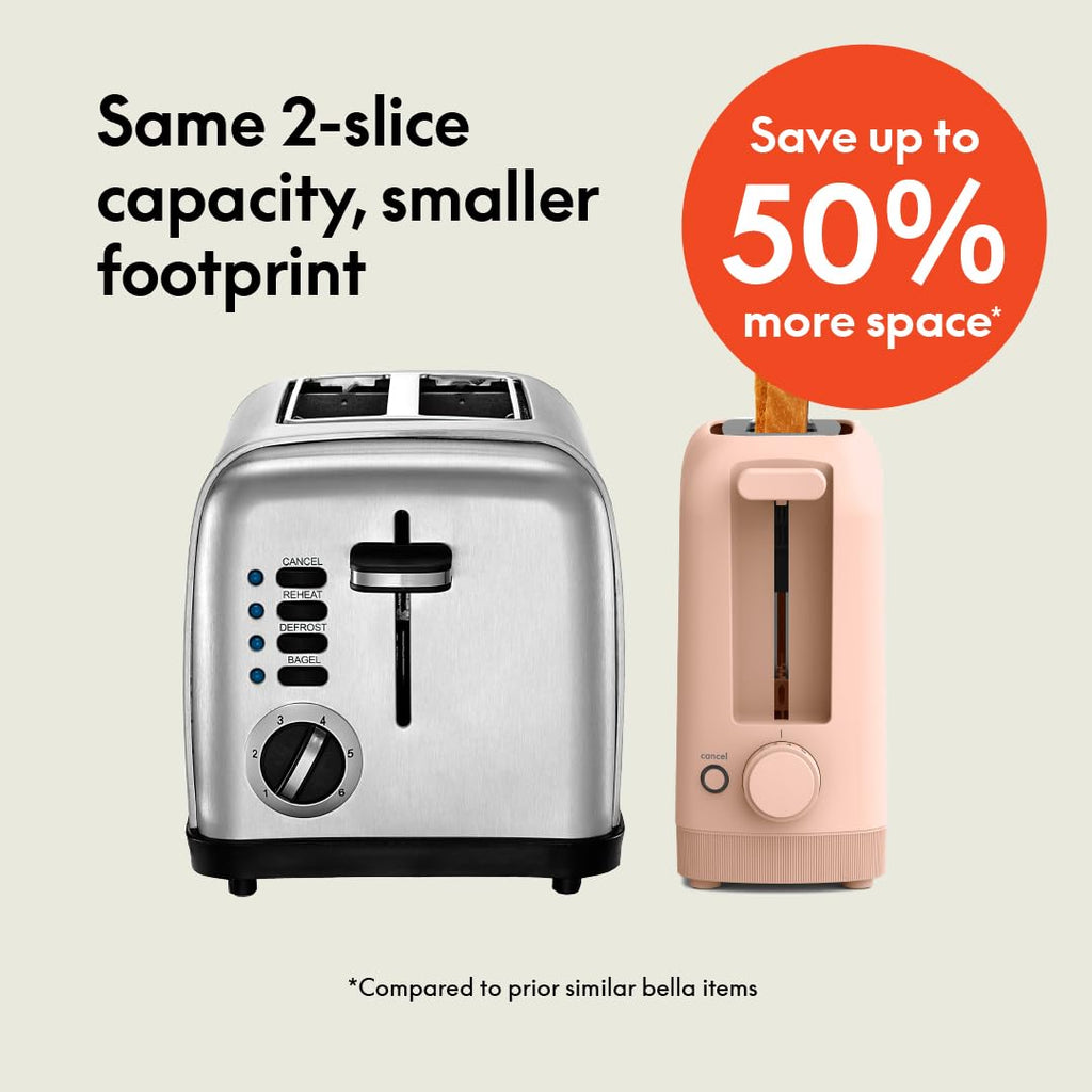 bella Fits-Anywhere™ 2-Slice Slim Toaster, Long Slot & Extra Wide, Oatmilk