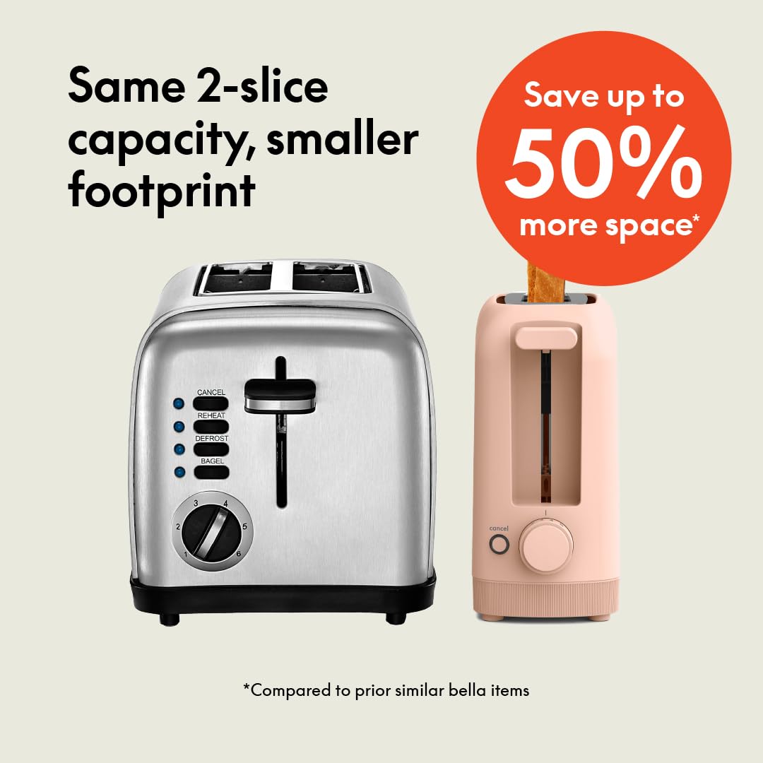 bella Fits-Anywhere™ 2-Slice Slim Toaster, Long Slot & Extra Wide, Oatmilk