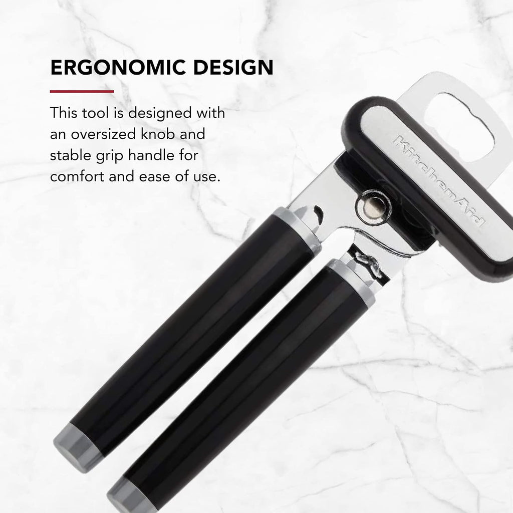 KitchenAid Classic Multifunction Can Opener and Bottle Opener Easy to Use, Razor Sharp Stainless Steel Cutting Wheel, Soft Ergonomic Handles, Black