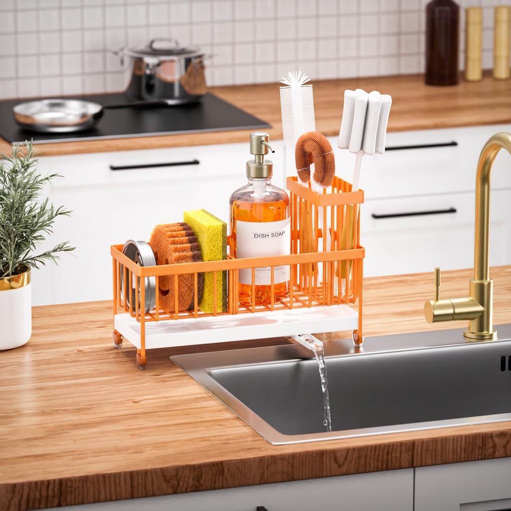 Cisily Sponge Holder for Kitchen Sink, Sink Organizer with Brush Holder