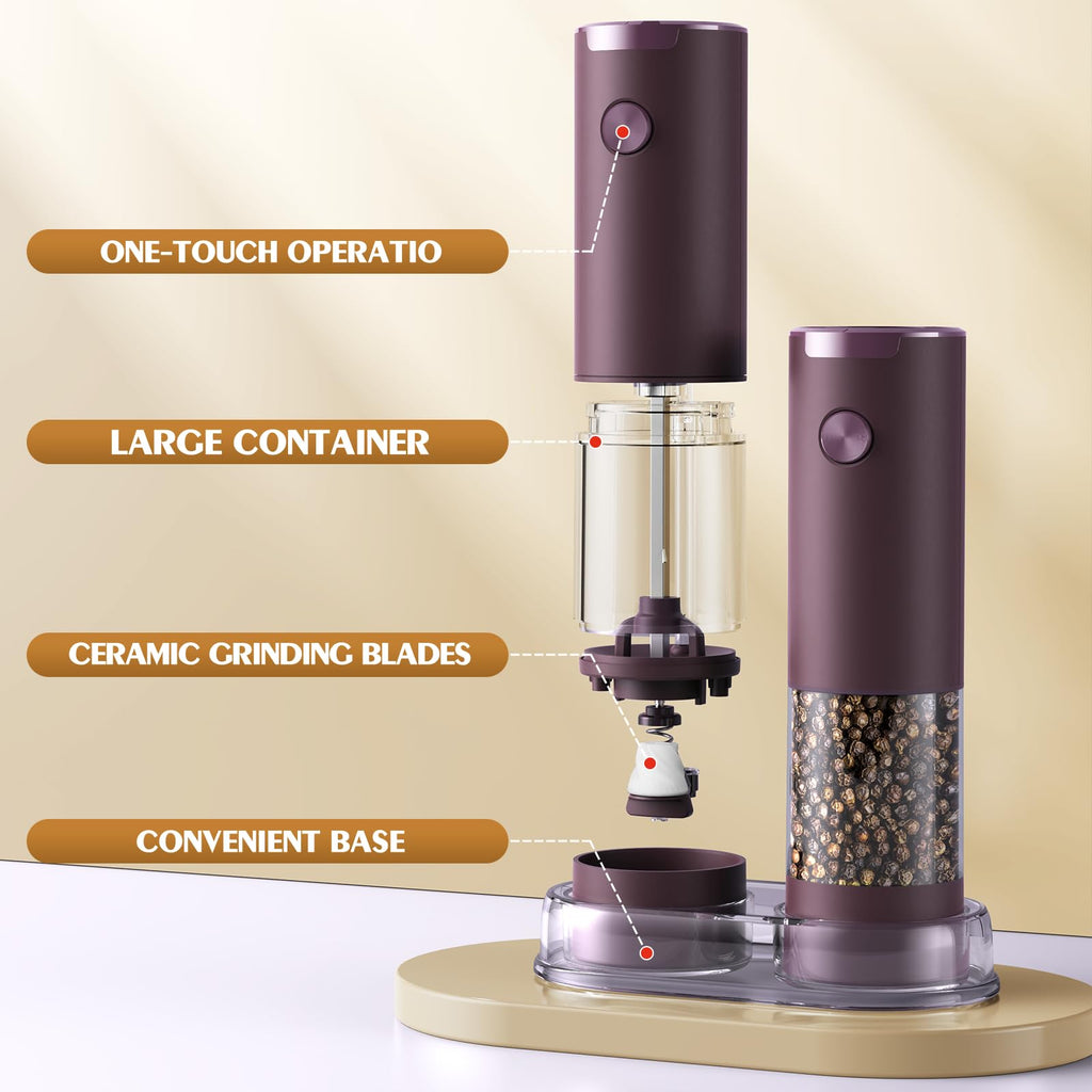 Electric Salt and Pepper Grinder Set Automatic Battery Pepper Mill Shakers Adjustable Coarseness Upgraded Larger Capacity with Led Home and Kitchen Appliances White Elephant Gifts for Women Men