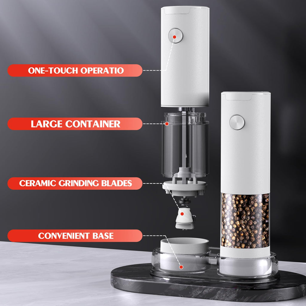 Electric Salt and Pepper Grinder Set Automatic Battery Pepper Mill Shakers Adjustable Coarseness Upgraded Larger Capacity with Led Home and Kitchen Appliances White Elephant Gifts for Women Men