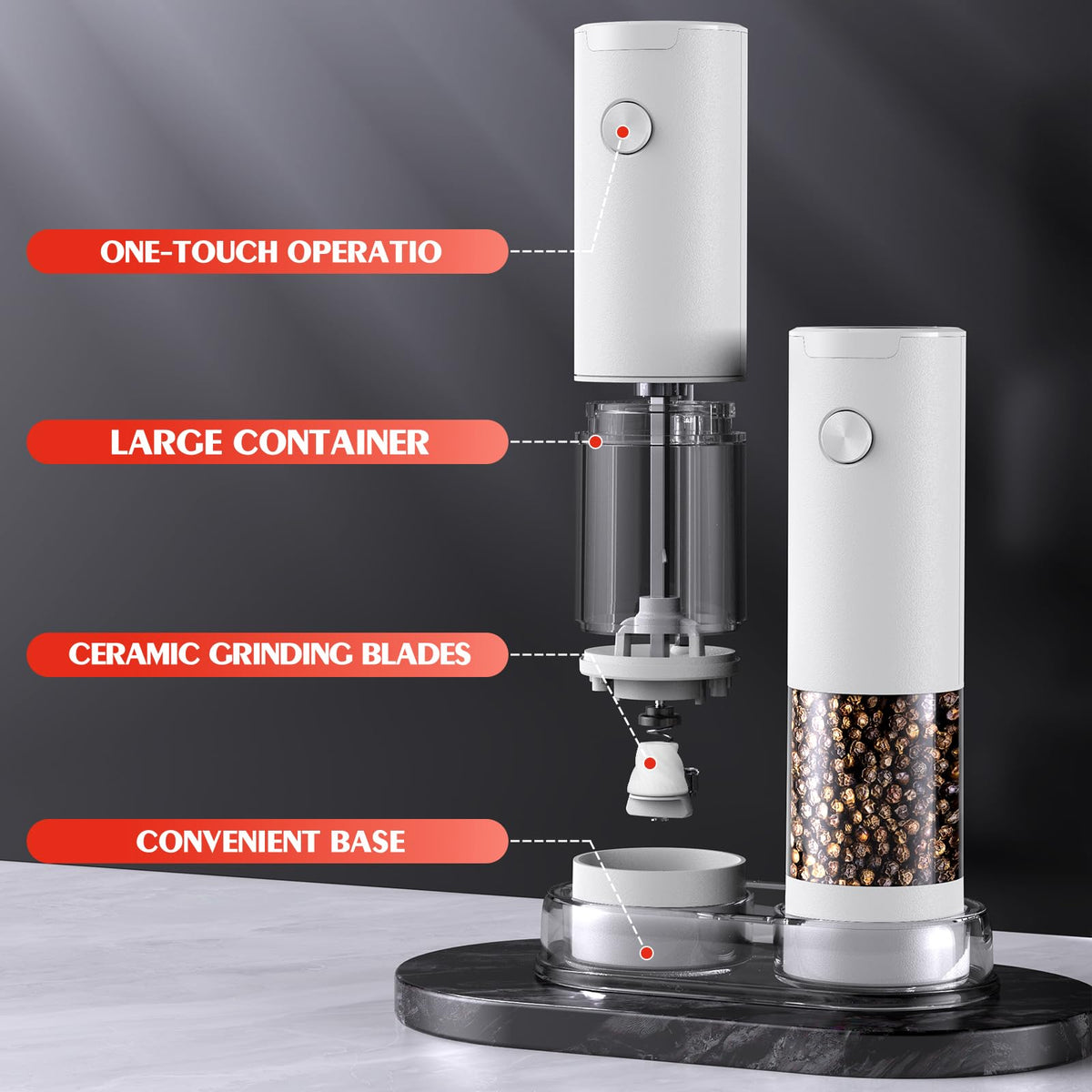 Electric Salt and Pepper Grinder Set Automatic Battery Pepper Mill Shakers Adjustable Coarseness Upgraded Larger Capacity with Led Home and Kitchen Appliances White Elephant Gifts for Women Men
