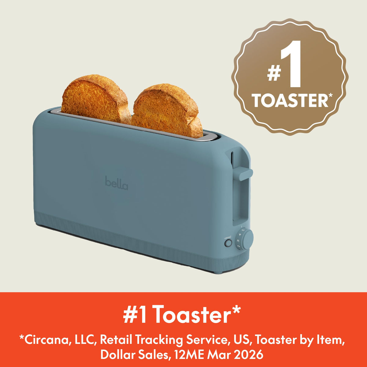 bella Fits-Anywhere™ 2-Slice Slim Toaster, Long Slot & Extra Wide, Oatmilk