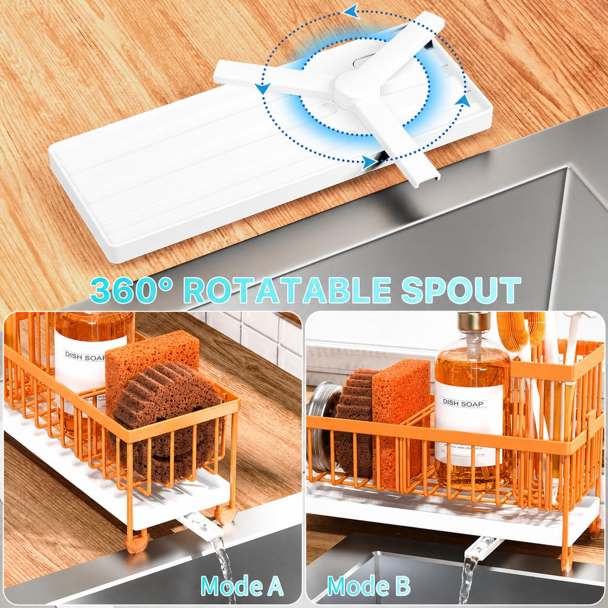 Cisily Sponge Holder for Kitchen Sink, Sink Organizer with Brush Holder