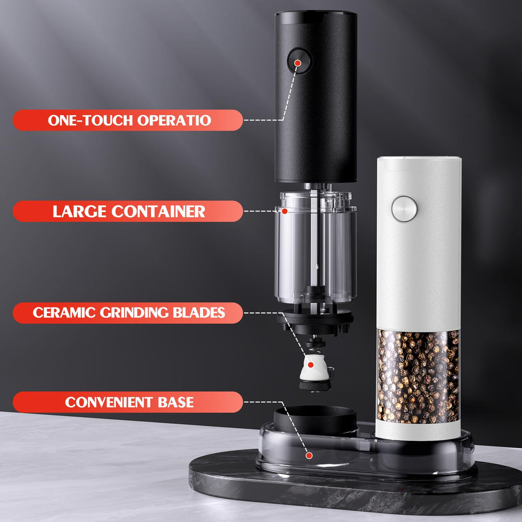 Electric Salt and Pepper Grinder Set Automatic Battery Pepper Mill Shakers Adjustable Coarseness Upgraded Larger Capacity with Led Home and Kitchen Appliances White Elephant Gifts for Women Men