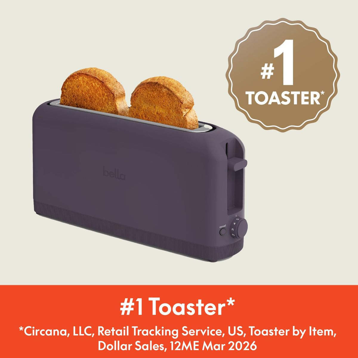 bella Fits-Anywhere™ 2-Slice Slim Toaster, Long Slot & Extra Wide, Oatmilk