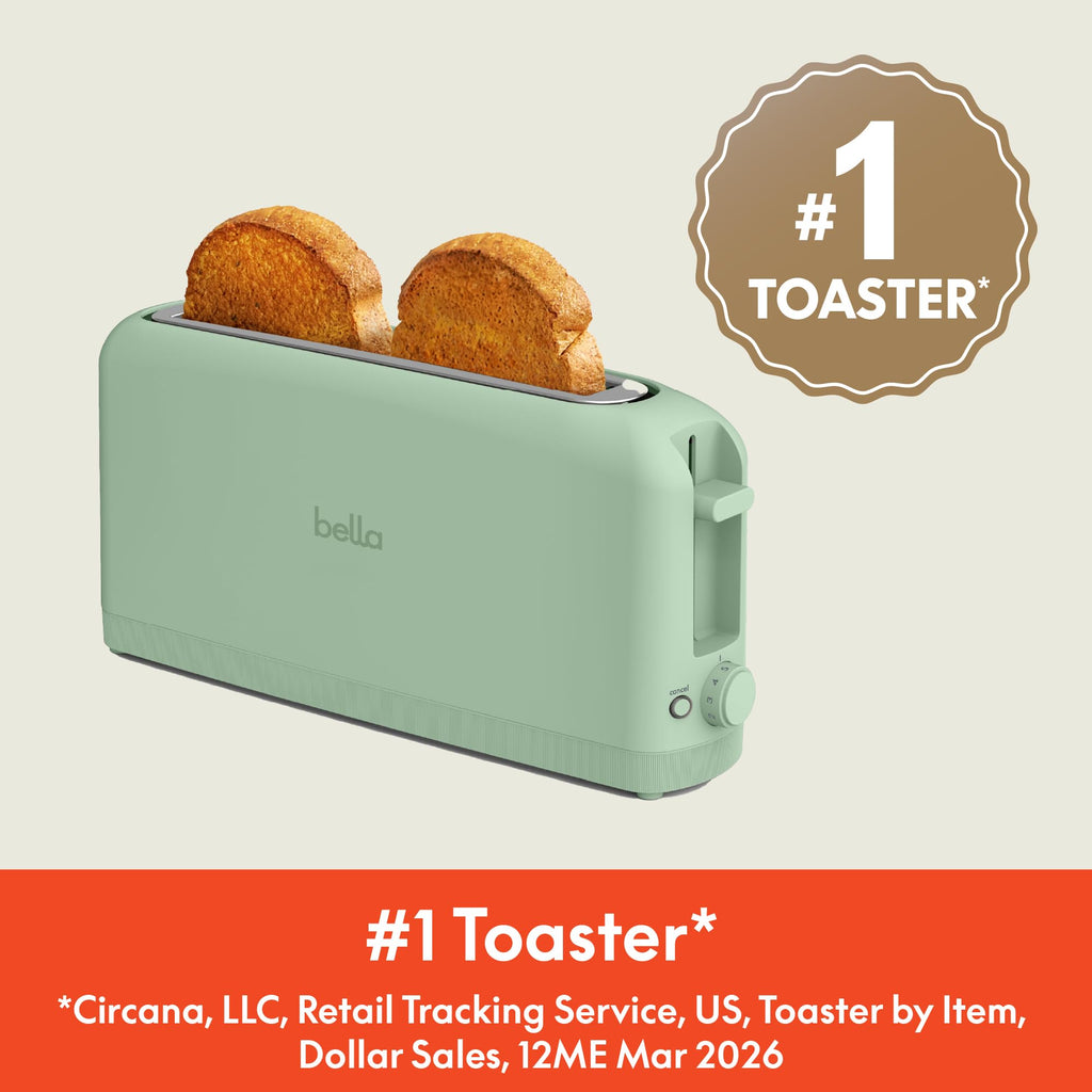 bella Fits-Anywhere™ 2-Slice Slim Toaster, Long Slot & Extra Wide, Oatmilk