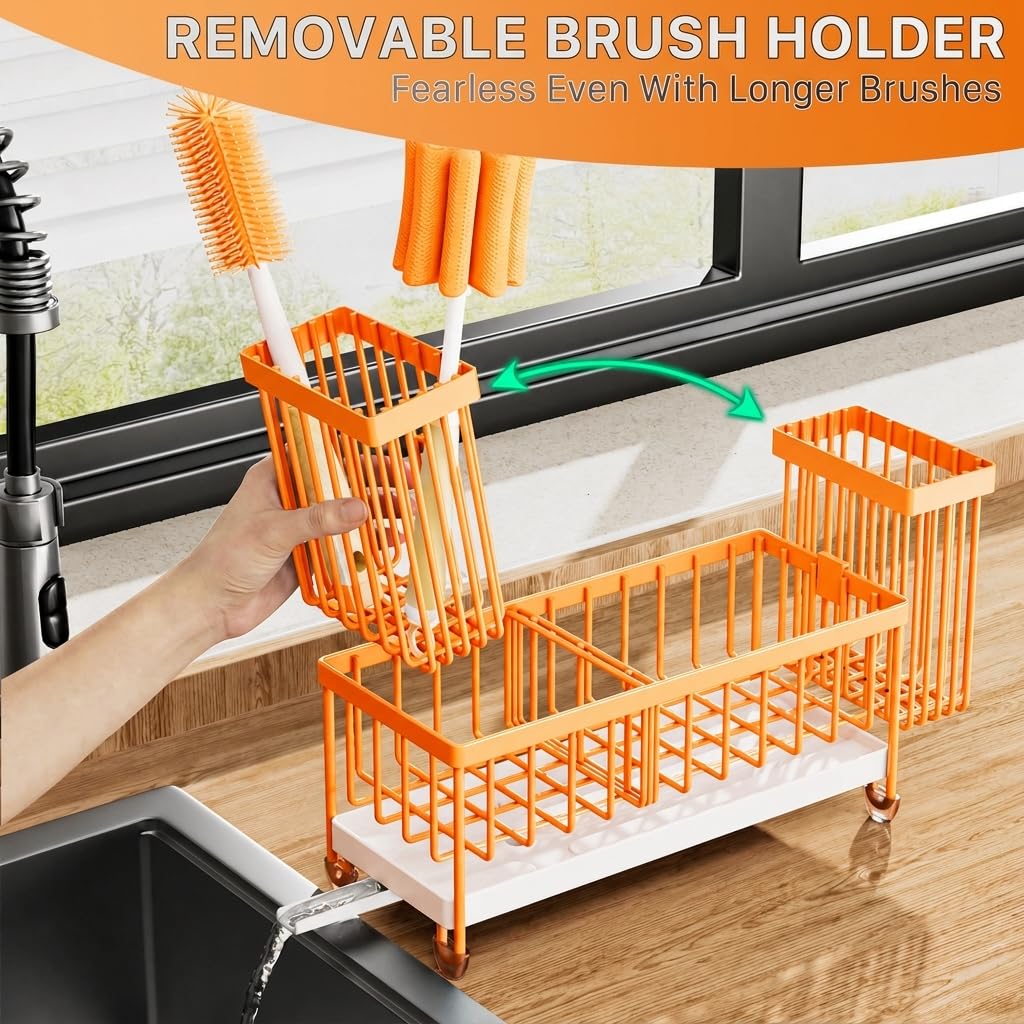 Cisily Sponge Holder for Kitchen Sink, Sink Organizer with Brush Holder