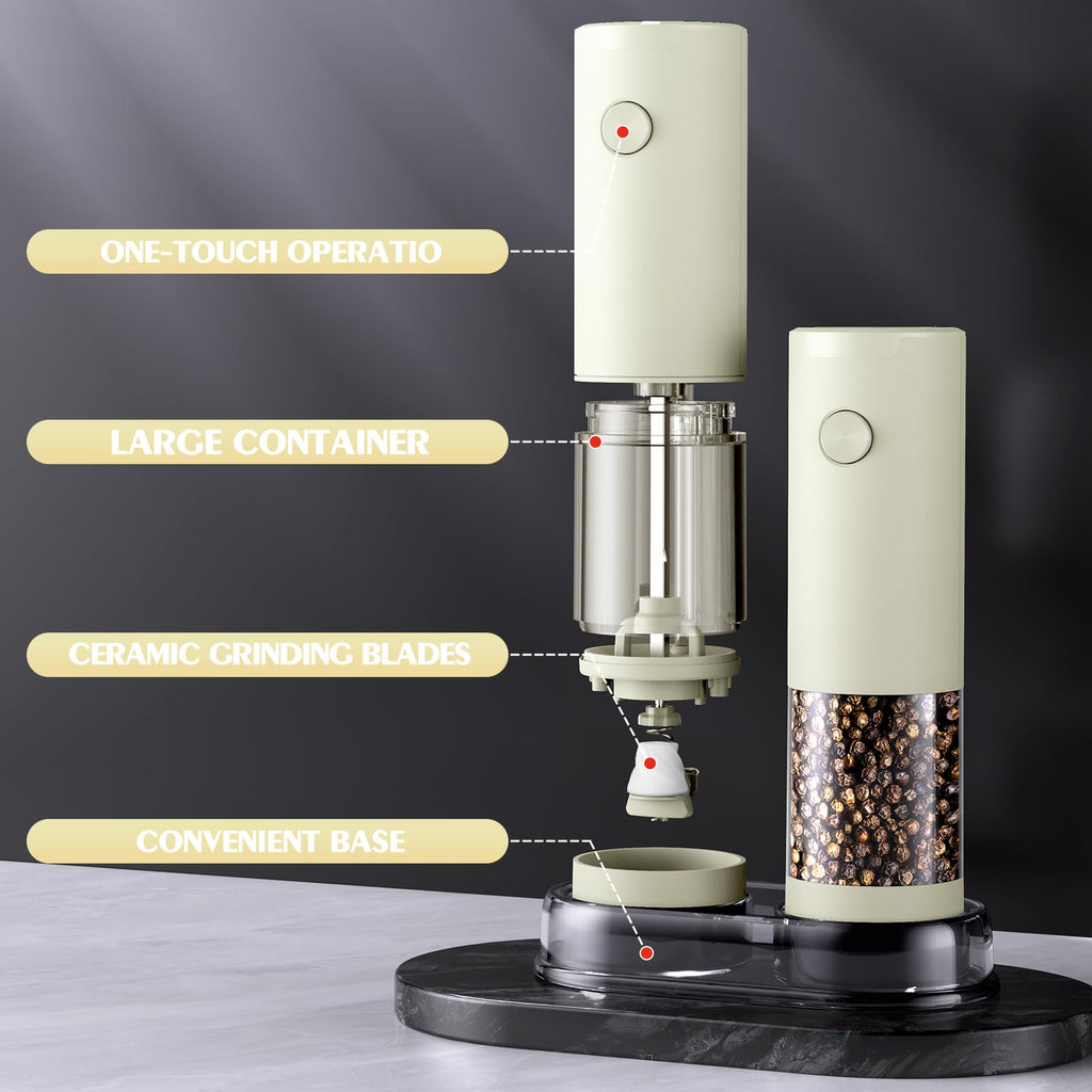 Electric Salt and Pepper Grinder Set Automatic Battery Pepper Mill Shakers Adjustable Coarseness Upgraded Larger Capacity with Led Home and Kitchen Appliances White Elephant Gifts for Women Men