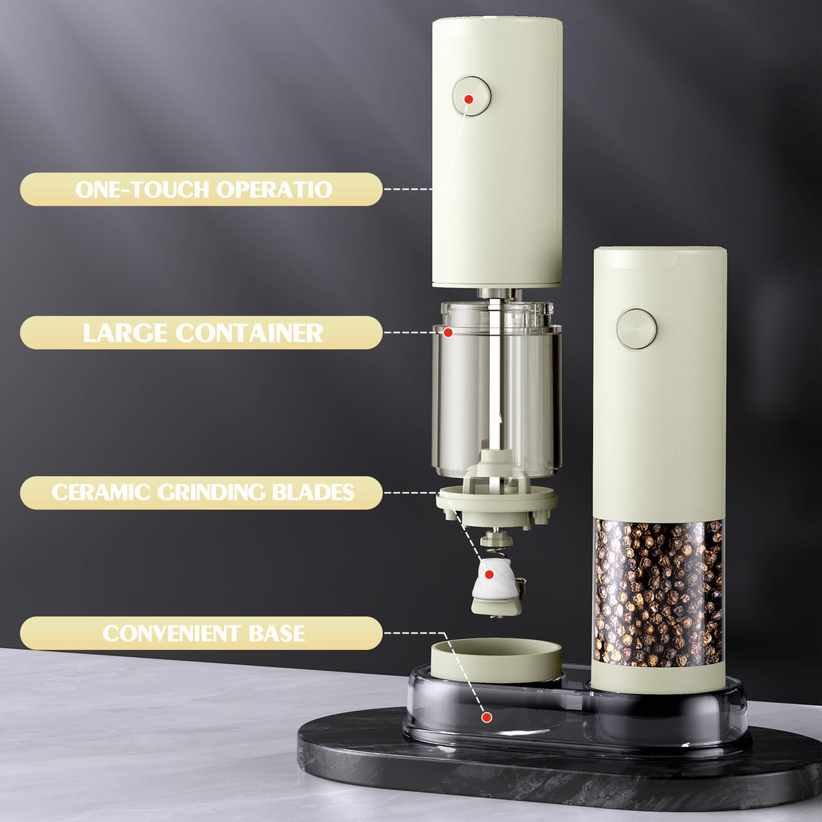 Electric Salt and Pepper Grinder Set Automatic Battery Pepper Mill Shakers Adjustable Coarseness Upgraded Larger Capacity with Led Home and Kitchen Appliances White Elephant Gifts for Women Men
