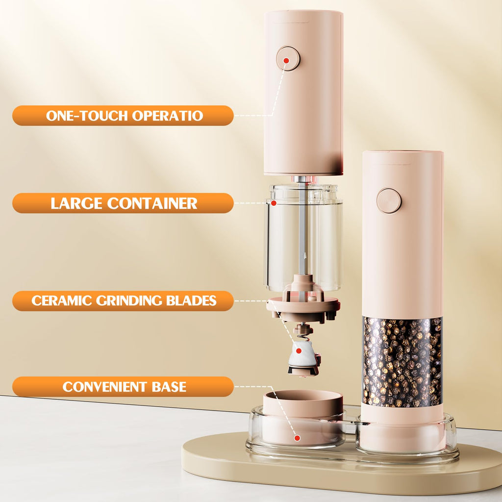 Electric Salt and Pepper Grinder Set Automatic Battery Pepper Mill Shakers Adjustable Coarseness Upgraded Larger Capacity with Led Home and Kitchen Appliances White Elephant Gifts for Women Men