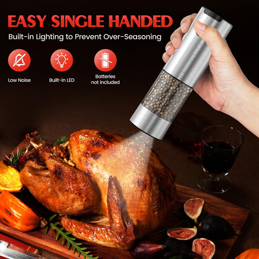 Electric Salt and Pepper Grinder Set Automatic Battery Pepper Mill Shakers Adjustable Coarseness Upgraded Larger Capacity with Led Home and Kitchen Appliances White Elephant Gifts for Women Men