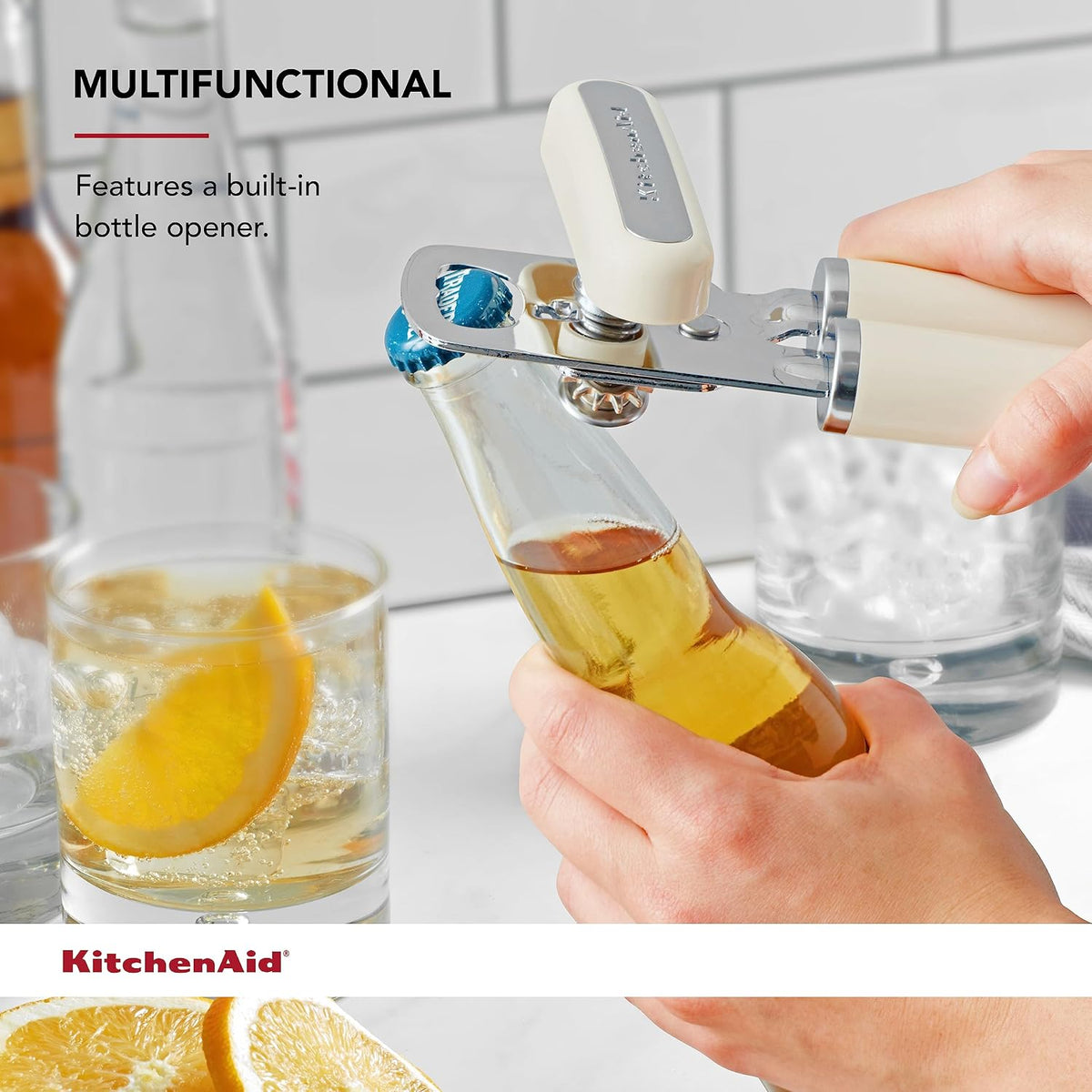 KitchenAid Classic Multifunction Can Opener and Bottle Opener Easy to Use, Razor Sharp Stainless Steel Cutting Wheel, Soft Ergonomic Handles, Black