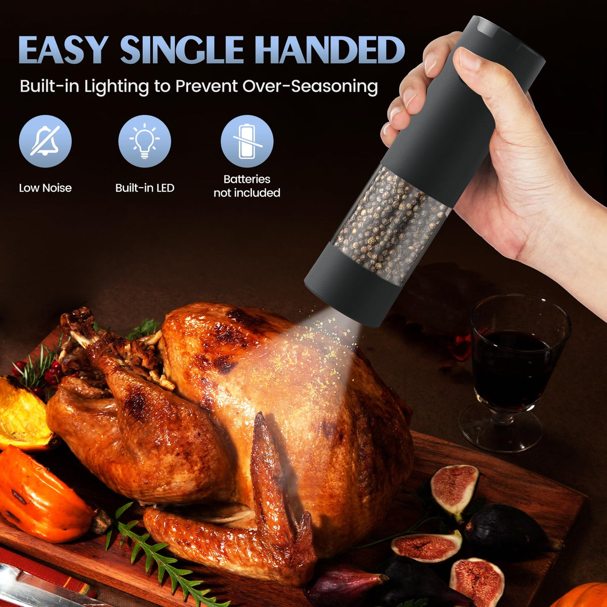 Electric Salt and Pepper Grinder Set Automatic Battery Pepper Mill Shakers Adjustable Coarseness Upgraded Larger Capacity with Led Home and Kitchen Appliances White Elephant Gifts for Women Men