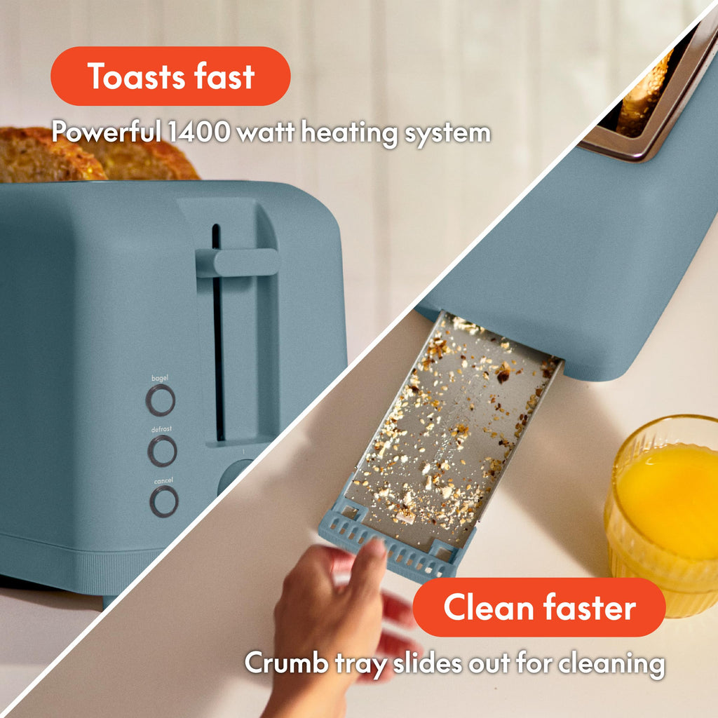 bella Fits-Anywhere™ 2-Slice Slim Toaster, Long Slot & Extra Wide, Oatmilk