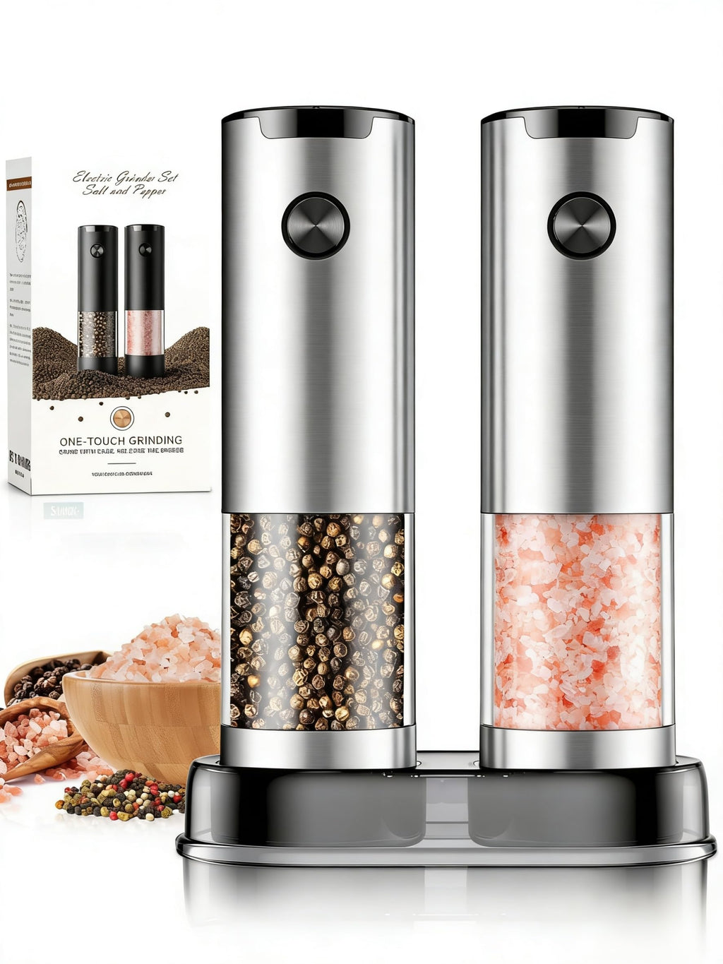 Electric Salt and Pepper Grinder Set Automatic Battery Pepper Mill Shakers Adjustable Coarseness Upgraded Larger Capacity with Led Home and Kitchen Appliances White Elephant Gifts for Women Men