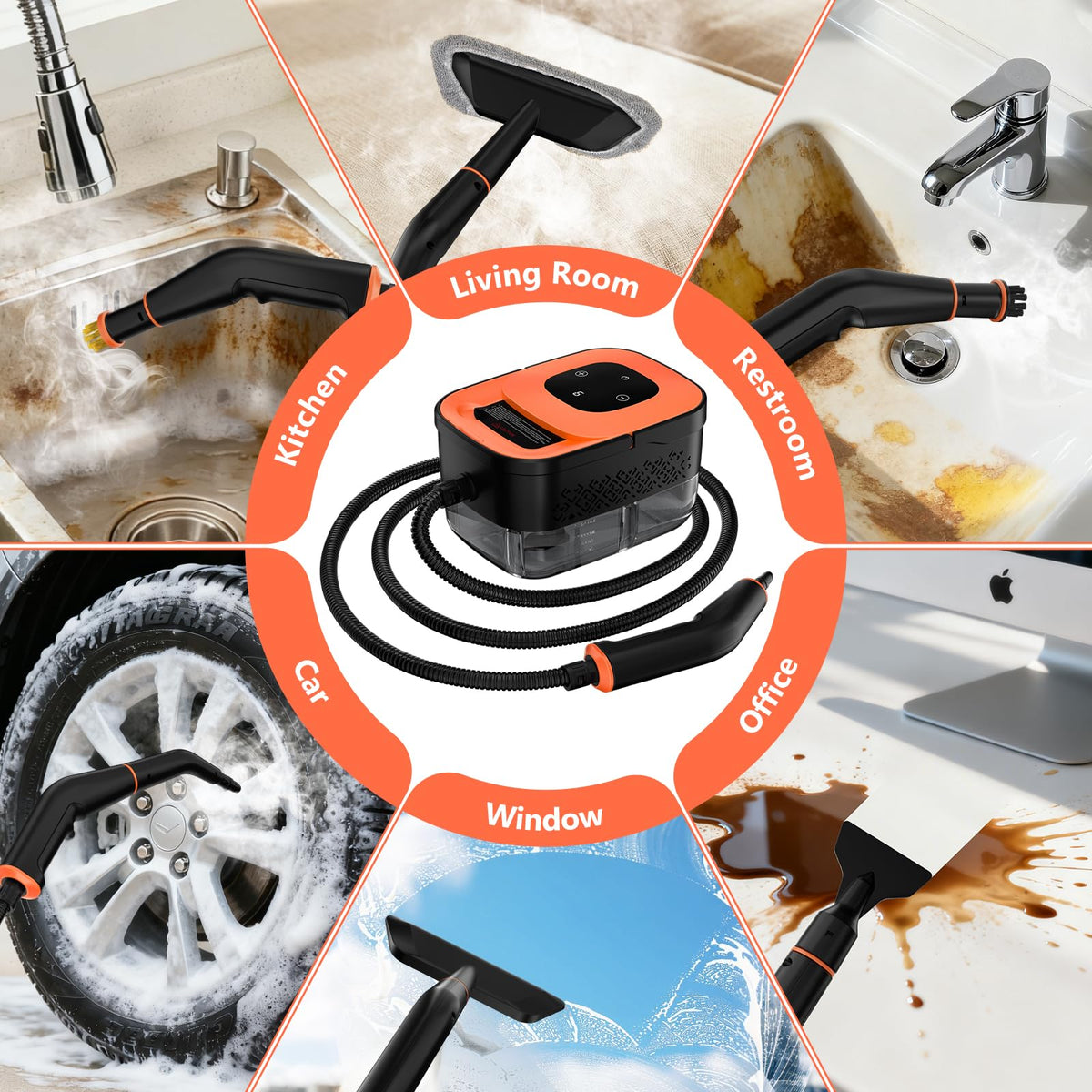 Steam Cleaner, Portable Steamer for Cleaning with 16pcs Accessories, 6-Level Adjustable and 15s Heat-Up, Handheld Steam Cleaner for Home, Tile, Dirt, Grout, Grease, Car Detailing