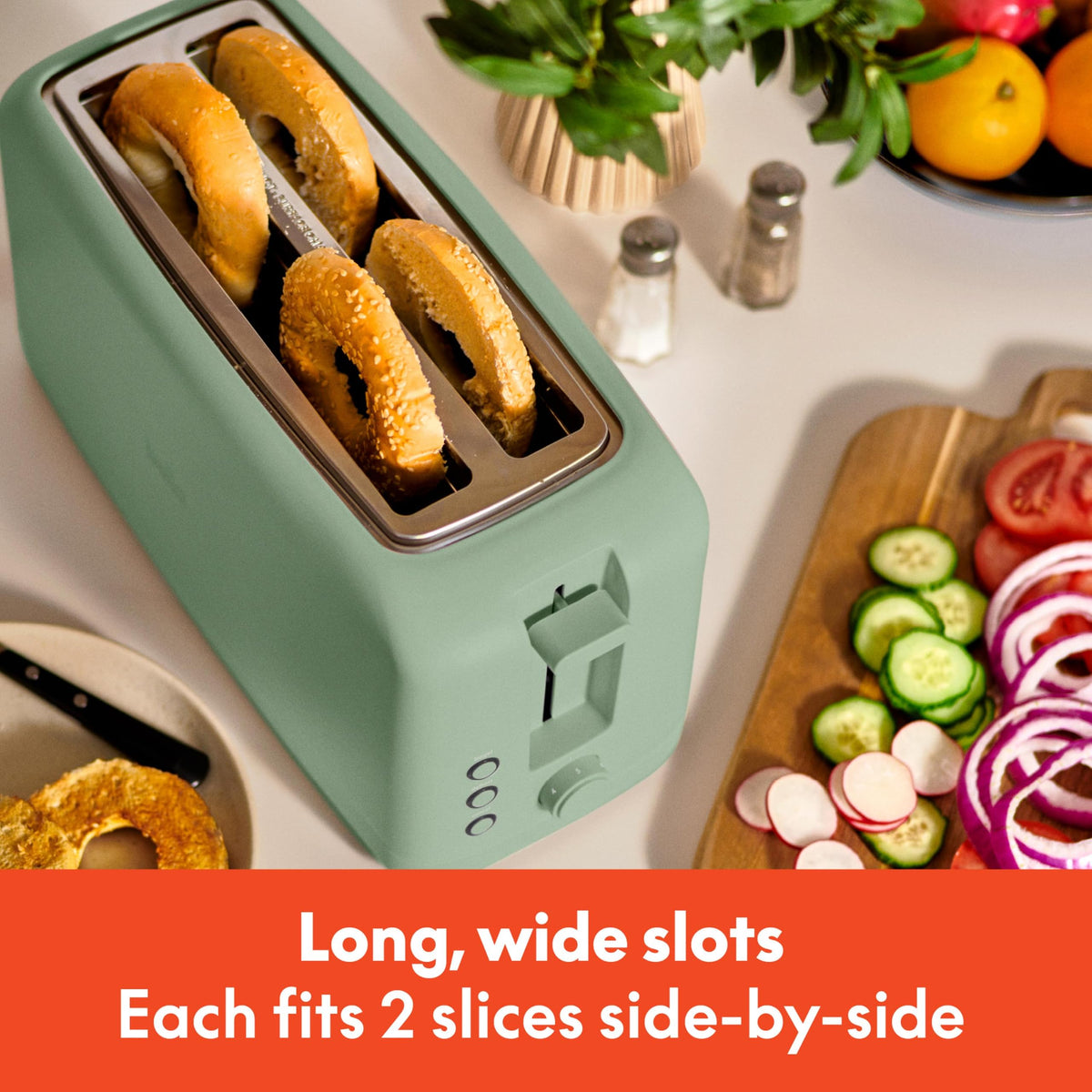 bella Fits-Anywhere™ 2-Slice Slim Toaster, Long Slot & Extra Wide, Oatmilk