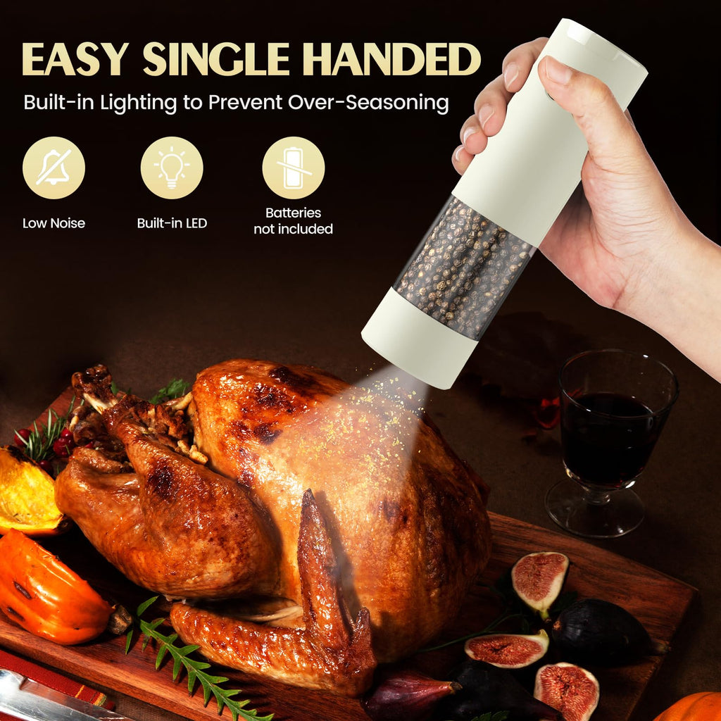Electric Salt and Pepper Grinder Set Automatic Battery Pepper Mill Shakers Adjustable Coarseness Upgraded Larger Capacity with Led Home and Kitchen Appliances White Elephant Gifts for Women Men