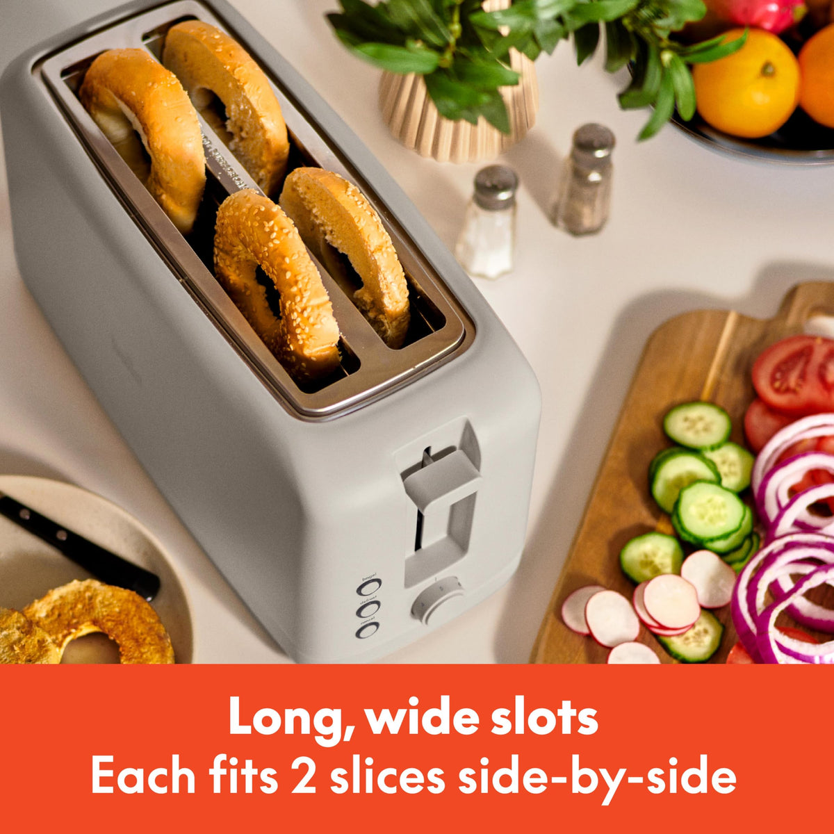 bella Fits-Anywhere™ 2-Slice Slim Toaster, Long Slot & Extra Wide, Oatmilk