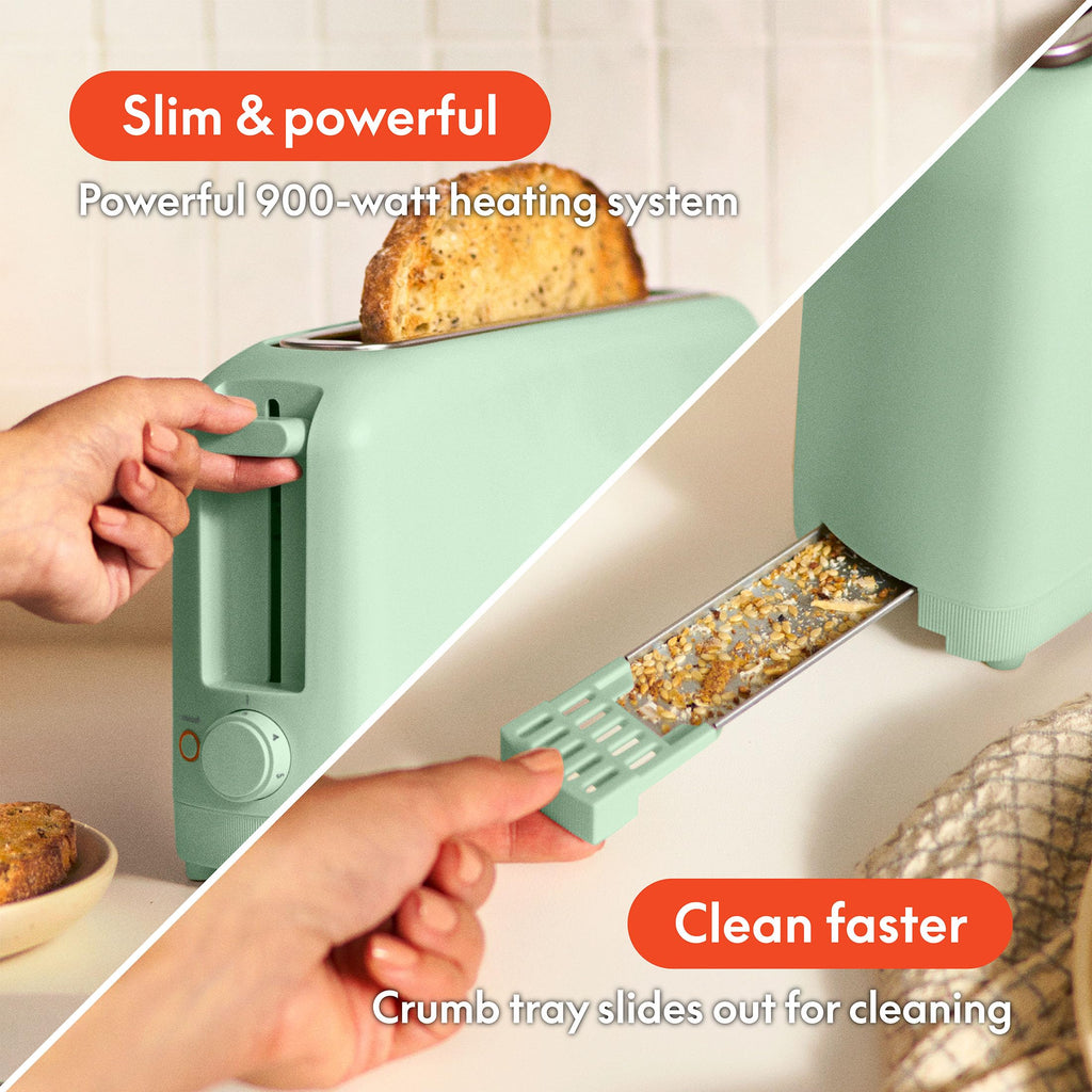 bella Fits-Anywhere™ 2-Slice Slim Toaster, Long Slot & Extra Wide, Oatmilk