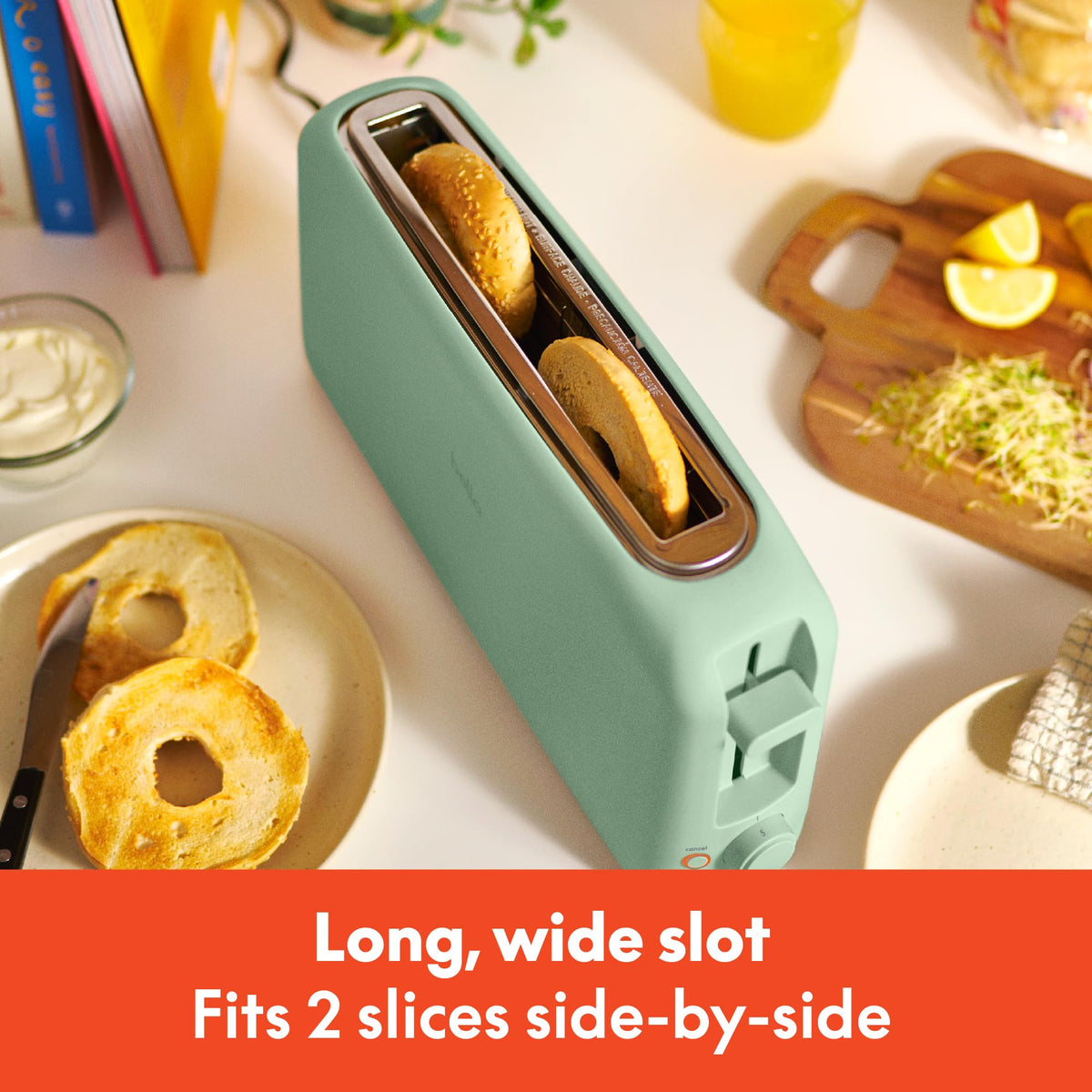 bella Fits-Anywhere™ 2-Slice Slim Toaster, Long Slot & Extra Wide, Oatmilk