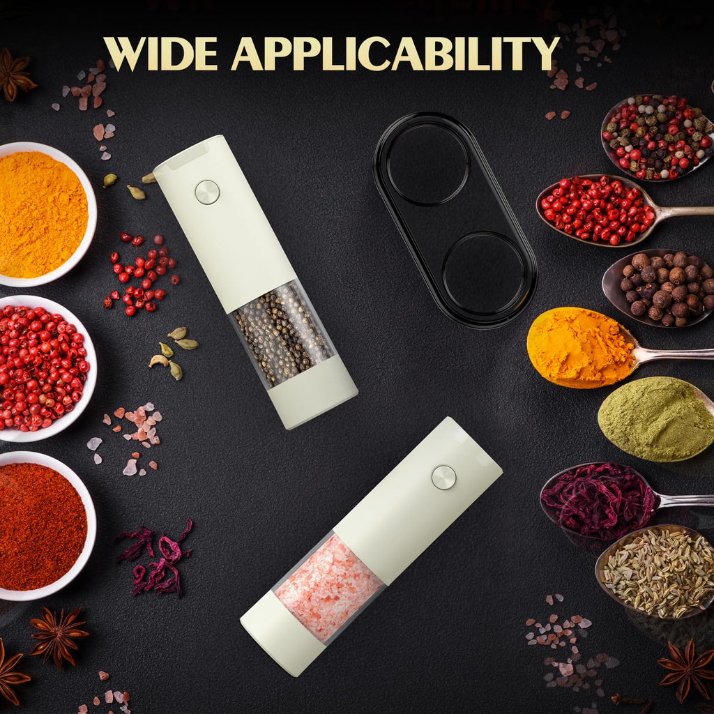 Electric Salt and Pepper Grinder Set Automatic Battery Pepper Mill Shakers Adjustable Coarseness Upgraded Larger Capacity with Led Home and Kitchen Appliances White Elephant Gifts for Women Men