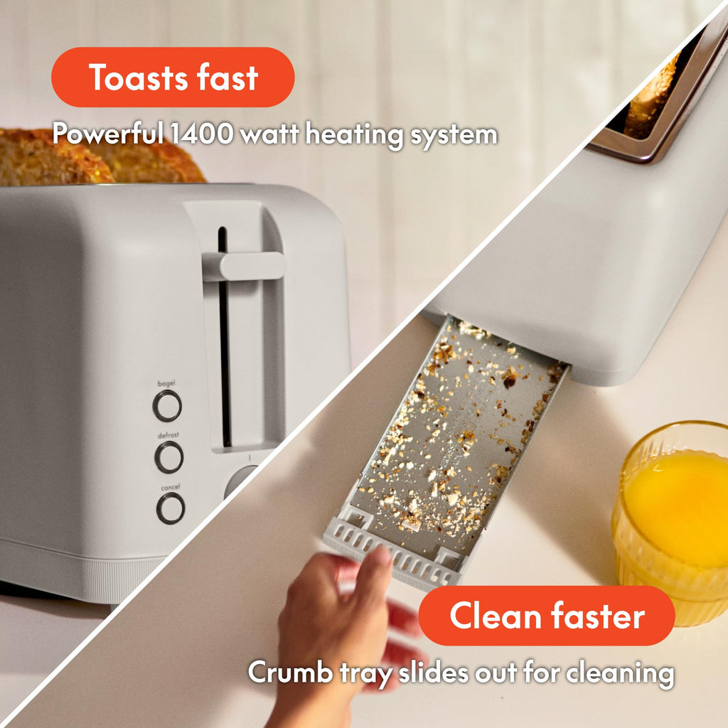 bella Fits-Anywhere™ 2-Slice Slim Toaster, Long Slot & Extra Wide, Oatmilk