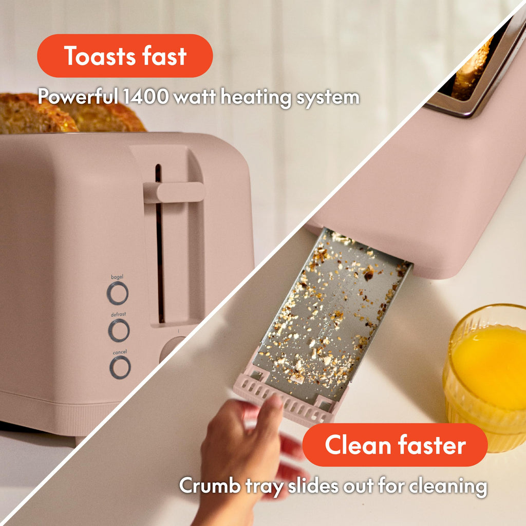 bella Fits-Anywhere™ 2-Slice Slim Toaster, Long Slot & Extra Wide, Oatmilk