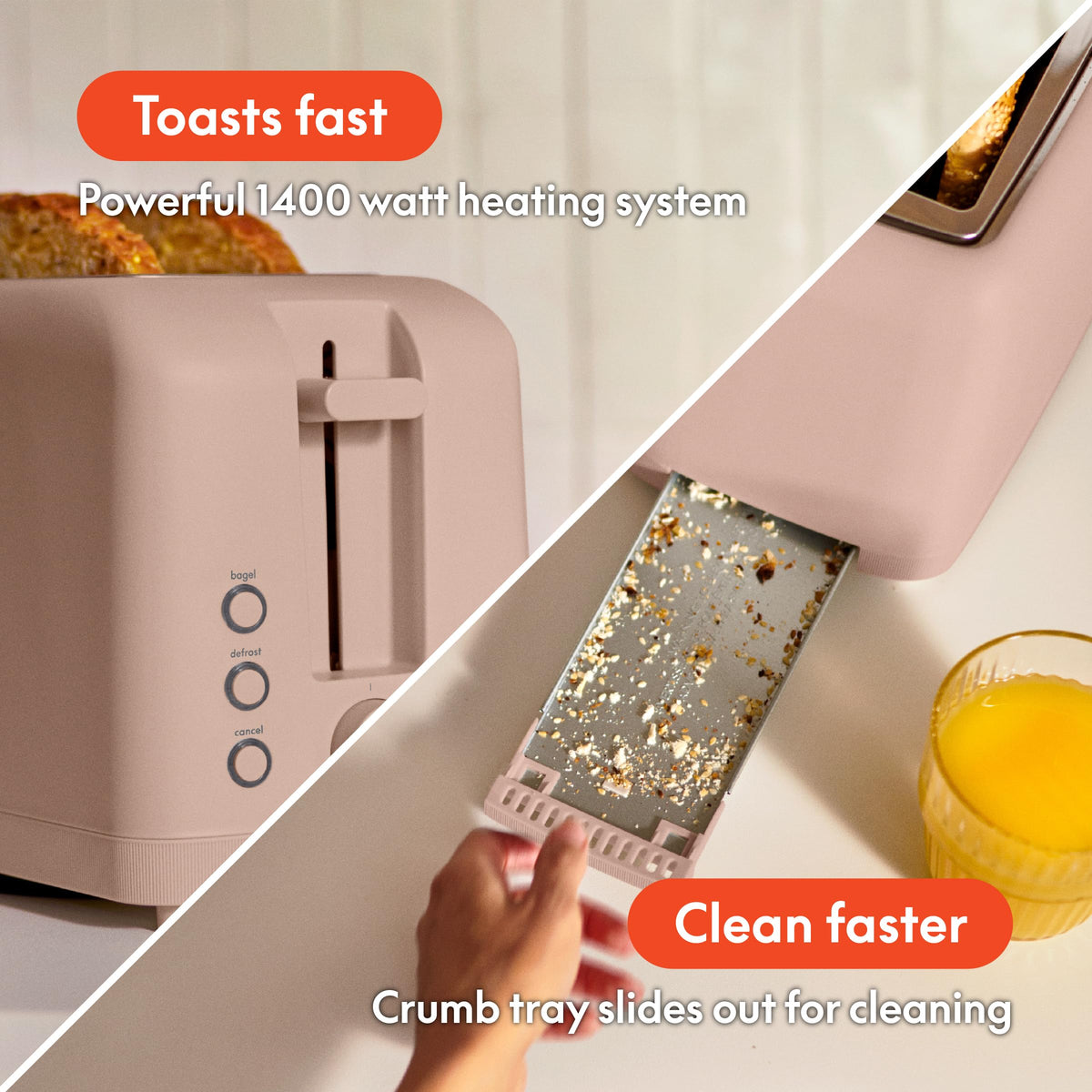 bella Fits-Anywhere™ 2-Slice Slim Toaster, Long Slot & Extra Wide, Oatmilk