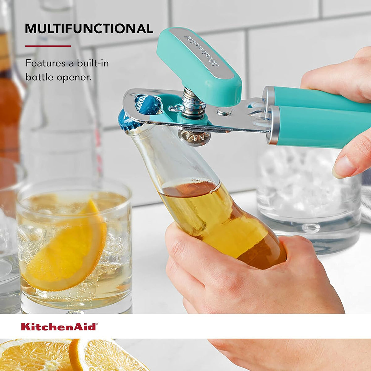 KitchenAid Classic Multifunction Can Opener and Bottle Opener Easy to Use, Razor Sharp Stainless Steel Cutting Wheel, Soft Ergonomic Handles, Black